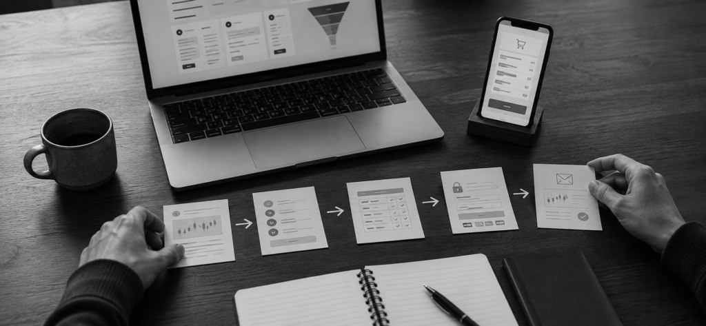 prop firm customer journey across challenge selection, checkout and follow-up.